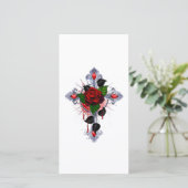 Carte Croix d'argent avec une rose rouge (Debout devant)