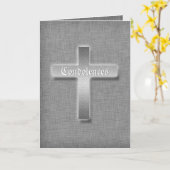 Carte Croix d'argent condoléances sympathie funéraire (Fleur jaune)