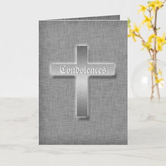 Carte Croix d'argent condoléances sympathie funéraire (Fleur jaune)