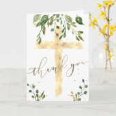 Carte croix de feuille de verdure et faux or |Merci (Fleur jaune)