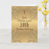 Carte Croix de la 50e anniversaire de mariage Écriture (Fleur jaune)