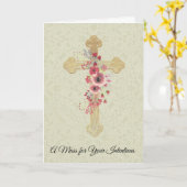 Carte Croix de mémorial d'offrande de messe catholique F (Fleur jaune)