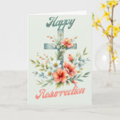 Carte Croix de Pâques joyeux avec fleurs de printemps (Fleur jaune)