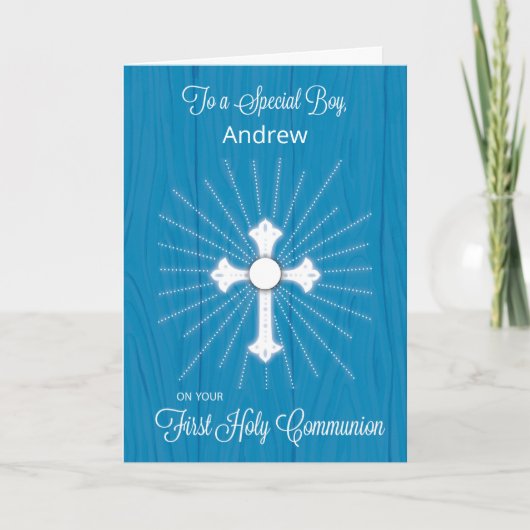 Carte Croix de première communion avec nom de garçon per (Devant)