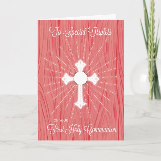 Carte Croix de Première Communion de triplés et Rayons s (Devant)