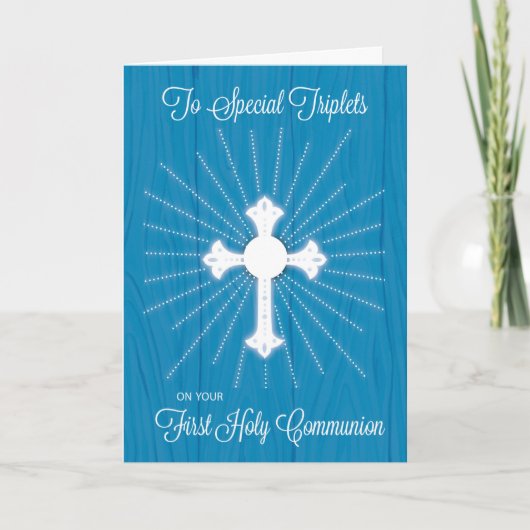 Carte Croix de première communion de triplés et rayons s (Devant)