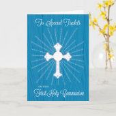 Carte Croix de première communion de triplés et rayons s (Fleur jaune)