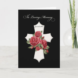Carte Croix de sympathie religieuse grand-mère Roses rou