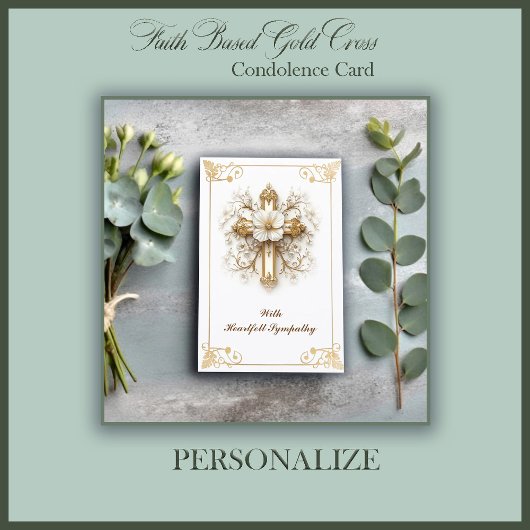 Carte Croix d'or de condoléances basée sur la foi