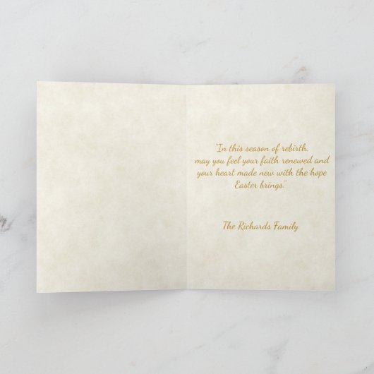 Carte Croix d'or et roses roses sur mesure Pâques (Intérieur)