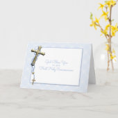 Carte Croix d'or, perles de Rosaire bleu, bénédiction de (Fleur jaune)