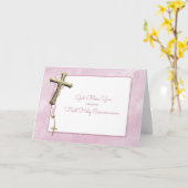 Carte Croix d'or, perles roses, bénédiction de la commun (Fleur jaune)