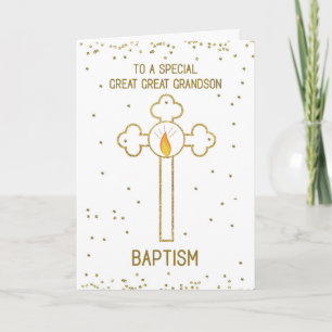 Carte Croix dorée pour le baptême d'un arrière-arrière-p