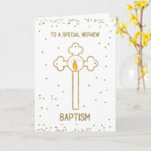 Carte Croix dorée pour le baptême d'un neveu (Fleur jaune)
