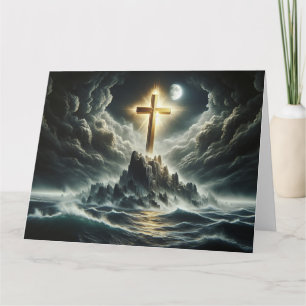 Carte Croix dorée sur une mer orageuse