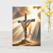 Carte Croix du dimanche de Pâques et poutres de soleil (Fleur jaune)