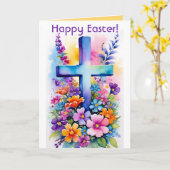 Carte Croix et fleurs modifiables Pâques (Fleur jaune)