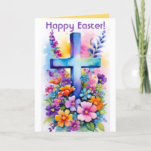 Carte Croix et fleurs modifiables Pâques