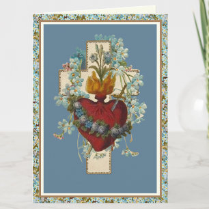 Carte Croix florale Vierge Marie Cœur Immaculé