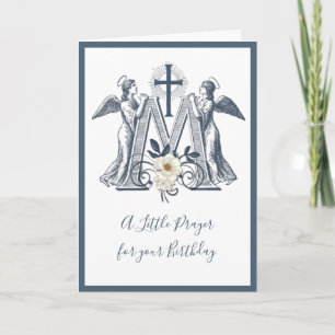 Carte Croix mariale religieuse d'anniversaire avec fleur