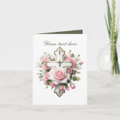 Carte Croix mignonne avec rose personnalisable (Devant)