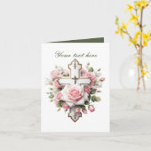 Carte Croix mignonne avec rose personnalisable (Fleur jaune)