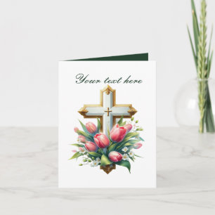 Carte Croix mignonne avec rose personnalisable
