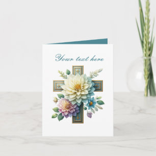 Carte Croix mignonne avec rose personnalisable