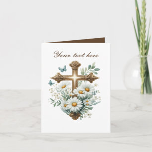 Carte Croix mignonne avec rose personnalisable