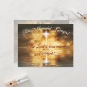 Carte Croix reflétée dans une eau calme, Christ ressusci (Devant/Arrière en situation)