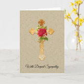 Carte Croix Rouge Roses Condolence chrétienne Sympathie (Fleur jaune)