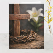 Carte Croix rustique et lis (Fleur jaune)