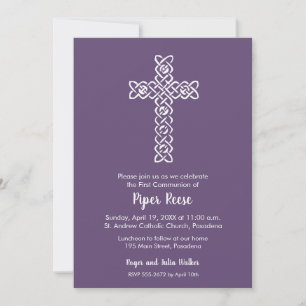 Carte Croix sur le Baptême pourpre foncé, Christening In