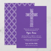 Carte Croix sur le Baptême Royal violet, Christening Inv (Devant / Derrière)