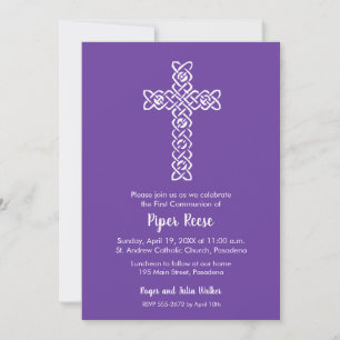 Carte Croix sur le Baptême Royal violet, Christening Inv