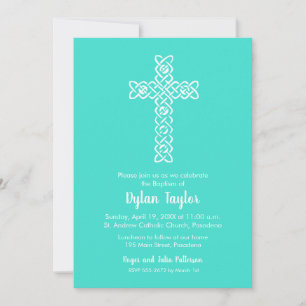 Carte Croix sur le Baptême Turquoise, Christening Invita