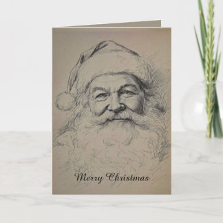 Carte Croquis au crayon de Père Noël vintage