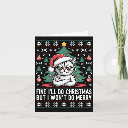Carte Crossed Arms Cat Funny Christmas Ugly Sweater Long (Devant)