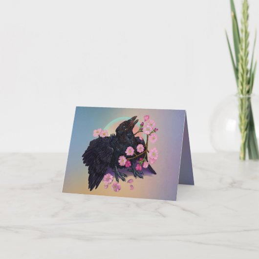 Carte Crow naissant avec fleurs de pomme (Devant)