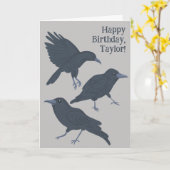 Carte Crow noir sur gris Personnalisé (Fleur jaune)