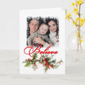 Carte Croyez photo de houx et flocon (Fleur jaune)