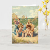 Carte Cru - amies de femmes à la plage, (Fleur jaune)