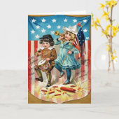 Carte Cru de drapeau américain de défilé d'enfants 4 (Fleur jaune)