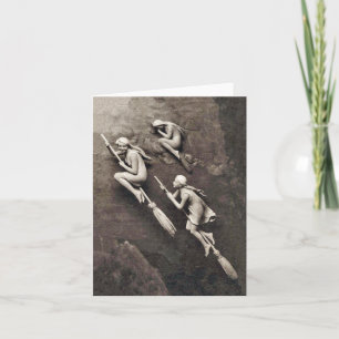 Carte Cru trois sorcières de Halloween pilotant des