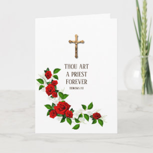 Carte Crucifix d'anniversaire d'ordination de prêtre cat