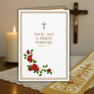 Carte Crucifix d'anniversaire d'ordination de prêtre cat