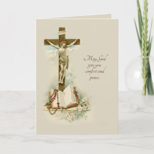 Carte Crucifix de condoléances de sympathie catholique t