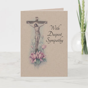 Carte Crucifix de roses roses de sympathie catholique tr