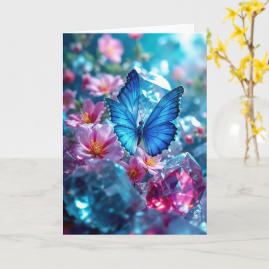 Carte Crystals Ruby Garden Butterfly Greeting Card (Fleur jaune)