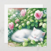 Carte Cube Kitten Blanc Nappant Sous Rosebush (Devant / Derrière)
